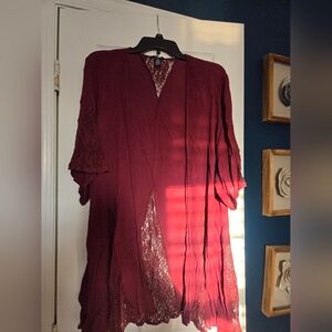 Burgundy Lace Kimono Cardigan